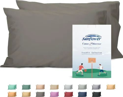 Vista 16 de Sunflower Juego de 2 fundas de almohada tamaño Queen, 100% algodón, 2 fundas de almohada Queen de 20 x 30 pulgadas, color ceniza, suaves