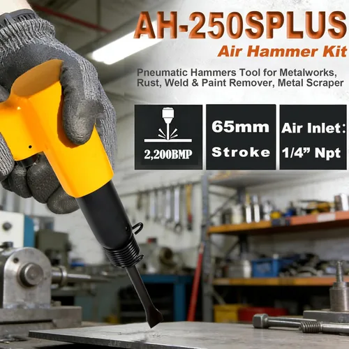 Vista 2 de Kit de martillo neumático, con cincel de aire de 5 piezas, herramienta de martillos neumáticos con reducción de vibración para trabajos metálicos