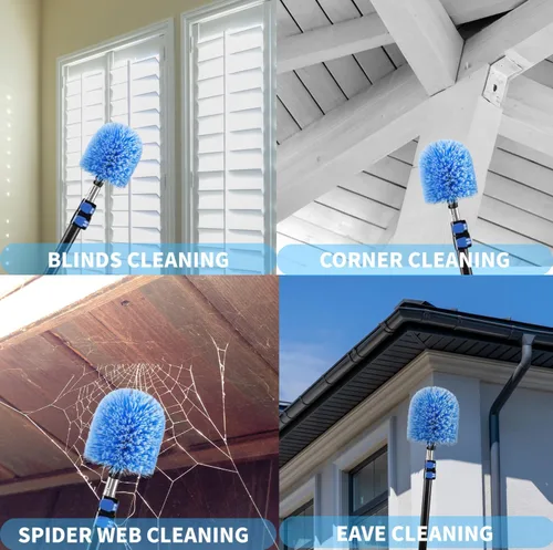 Vista 8 de Cabezal de plumero Webster para poste, cepillo removedor de telaraña, accesorio de cabezal de plumero de telaraña, se adapta a postes roscados Azul
