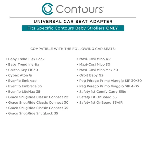 Vista 3 de Adaptador de asiento de automóvil para bebé: compatible con cochecitos de bebé Contours seleccionados de Chicco, Graco, BabyTrend, Evenflo, Cybex