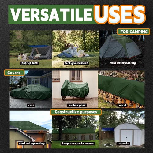 Vista 8 de RAINDEWAY Lona pequeña impermeable de 4 x 4 pies (paquete de 2), lonas resistentes impermeables de 10,5 mil con ojales de metal y bordes reforzados