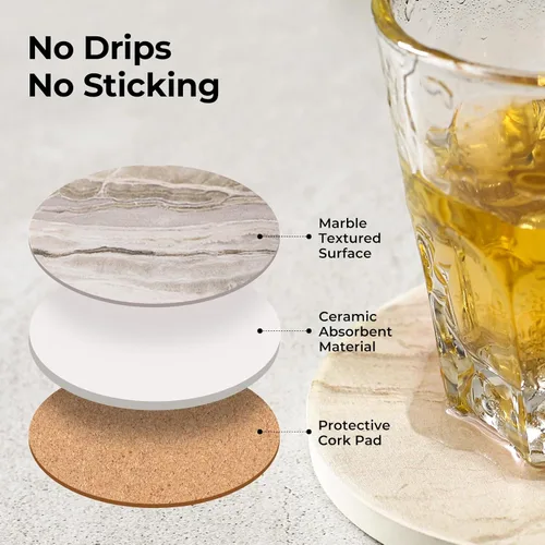 Vista 3 de LIFVER - Juego de 4 posavasos absorbentes, posavasos para bebidas con soporte, posavasos de cerámica estilo mármol para protección de mesa
