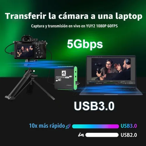 Vista 6 de USB 3.0 HDMI Video Capture Card for Switch 2 PS5 Xbox DSLR 1080P Streaming Plug & Play, No Driver, 4K@30Hz Passthrough, Mic Input, Audio Monitoring