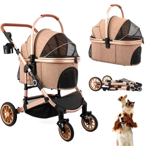 Vista 10 de Bicystar Cochecito para mascotas para perros medianos, cochecito para perros con transporte desmontable, ruedas de goma, combo de asiento de Negro