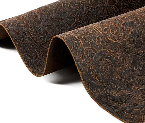 Vista 14 de Jeereal Hoja de cuero genuino con textura de protuberancia de estilo occidental, patrón geométrico de 0.079 in (5-5.5 onzas), herramientas florales