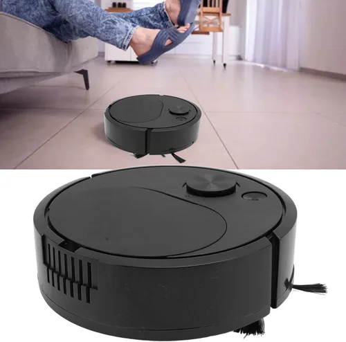 Vista 3 de Robot aspirador multifuncional, mini robot de barrido inteligente con carga USB para pisos de madera, azulejos y alfombras, negro