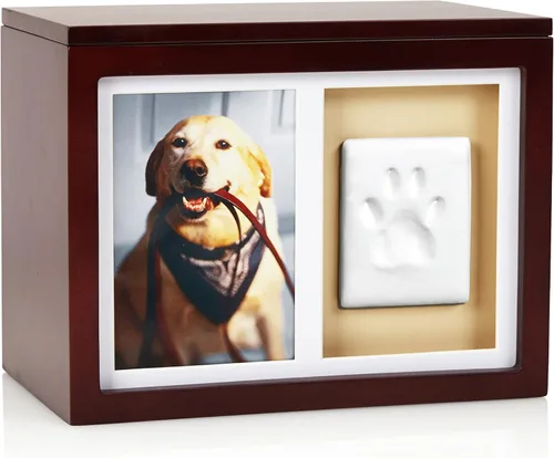 Vista 14 de Pearhead Marco de fotos con estampado de patas de mascota con kit de impresión de arcilla, marco de madera para huellas de mascotas, recuerdo