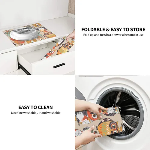Vista 5 de Tapete de secado de platos de búho para decoración de mostrador de cocina y accesorios, 16 x 18 pulgadas, tapete de microfibra para escurridor