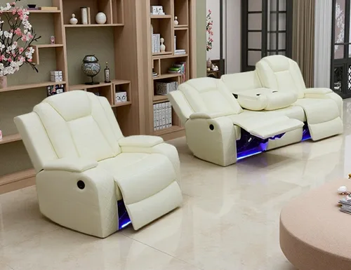 Vista 21 de Juego de muebles de sala de estar, juego de sofá reclinable eléctrico con luz LED, sofá de cuero negro y 2 sillas, modernos juegos reclinables