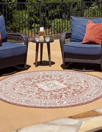 Vista 20 de Unique Loom Outdoor Aztec Collection Alfombra de área - Chalca (10 pies, redonda, azul/marfil)
