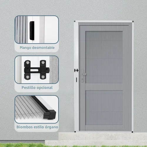 Vista 4 de Puerta de rejilla retráctil sin perforación, puertas de rejilla plegables con marco de aluminio para patio, puerta francesa, puerta principal