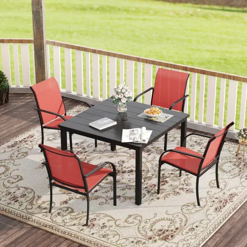 Vista 45 de VICLLAX Juego de comedor de patio de 7 piezas para 6, juego de muebles de exterior incluye mesa rectangular de 59 pulgadas para exteriores y 6