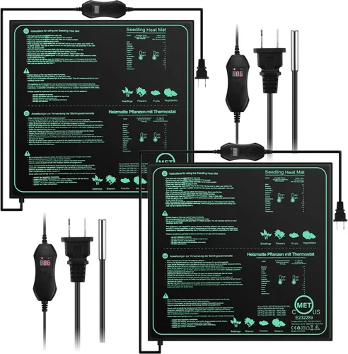 Vista 7 de ROCEEI Paquete de 2 alfombrillas térmicas de plántulas con controlador de termostato digital de 20 x 20.75 pulgadas, impermeable, para germinación