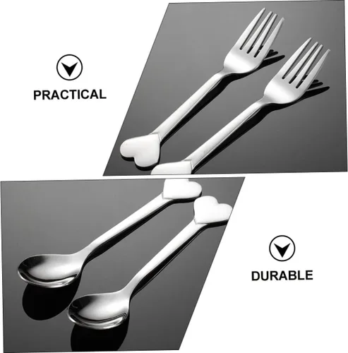 Vista 6 de Juego de 12 tenedores y cucharas de acero inoxidable en forma de corazón para postres, aperitivos de frutas y fiestas, cubiertos aptos