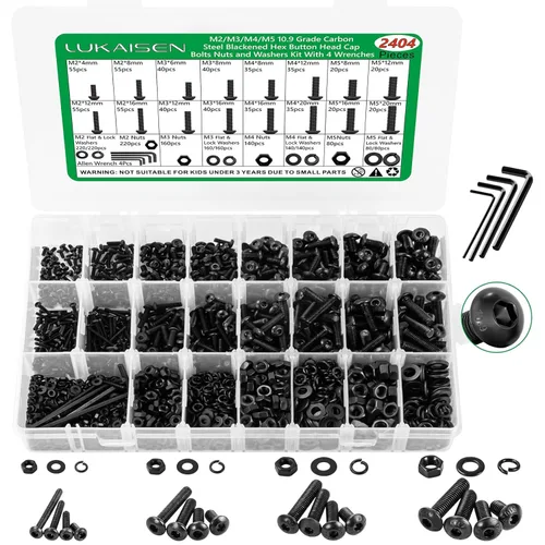 Vista 28 de Kit surtido de tornillos M4 de 271 piezas, cabeza de botón de acero inoxidable 304, tornillos hexagonales, tuercas, arandelas y llaves