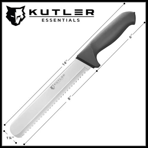 Vista 6 de KUTLER Profesional Cuchillo de Pan de 8 Pulgadas y Cortador de Pastel con Borde Serrado - Cuchería de Acero Inoxidable Ultra Afilada