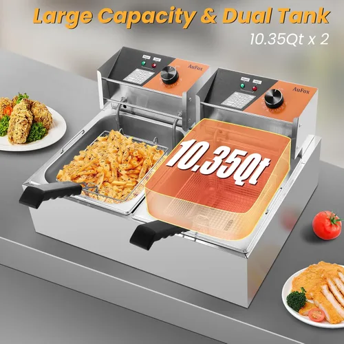 Vista 2 de Freidora comercial 20.7Qt/20L Freidoras de doble tanque con cestas