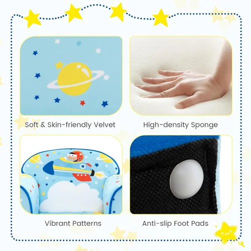 Vista 14 de Costzon Flyman - Sofá para niños, sillón con reposabrazos con patrón, muebles para niños pequeños con construcción de madera resistente, preescolar