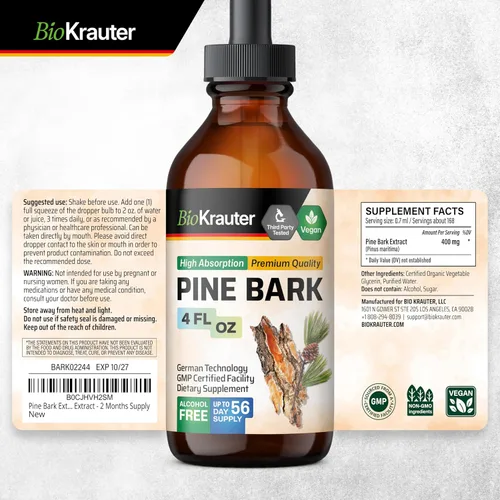 Vista 9 de BIO KRAUTER Tintura de raíz de maca 4 onzas líquidas y tintura de corteza de pino 4 onzas líquidas