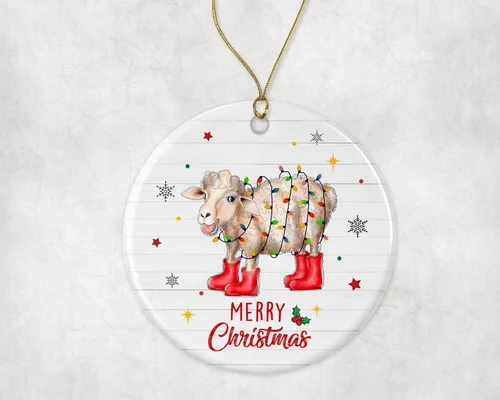 Merry Christmas Sheep Ornament, 2024 Christmas Ornament, Sheep Christmas Light Ornament, Kids Christmas Ornament, Animal Christmas Ornament Printed