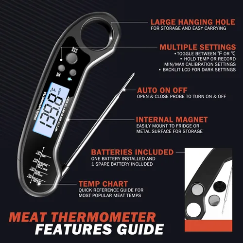 Vista 7 de Termómetro digital de carne, termómetro de carne de lectura instantánea para parrilla y cocina, con abridor de botellas, termómetro de alimentos