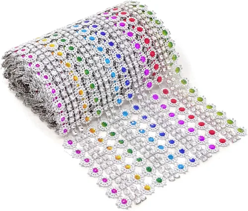 Vista 5 de Honbay Rollo de cinta de malla de diamantes de imitación con forma de flor brillante de 4.5 pulgadas x 2 yardas para bodas, cumpleaños, baby shower