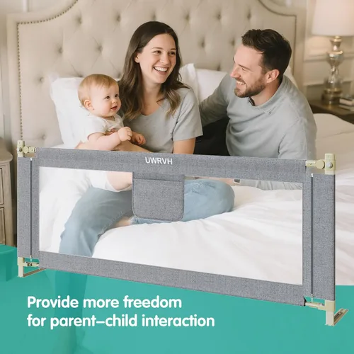 Vista 7 de Rieles de cama para niños pequeños, rieles de cama para bebé, protector de cama de altura ajustable con bloqueo de seguridad para niños, ajuste