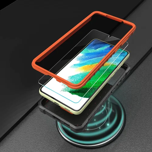 Vista 8 de ExoGuard Funda para Samsung Galaxy S21 FE, funda de goma a prueba de golpes de cuerpo completo con protector de pantalla de vidrio templado y Verde