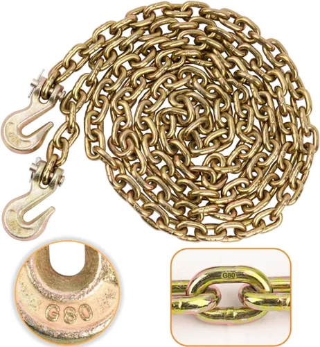 Cadena de Seguridad para Remolque G80 de 1/2", Grado 80 para Trabajo Pesado, Cadenas de Transporte Grado 80 de 1/2 pulgada x 20 pies con Gancho de