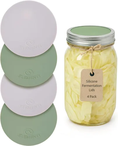 Vista 8 de Elementi Mason Jar - Kit de fermentación de 2 tapas de fermentación de silicona y pesas de fermentación de boca ancha, chucrut, kimchi y decapado