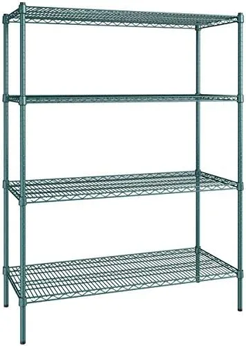 Vista 270 de Kit de 4 estantes de epoxi verde NSF de 21 x 72 pulgadas con postes de 86 pulgadas, estantería de almacenamiento resistente, kit de estantería