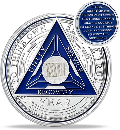 Vista 34 de Moneda de sobriedad de triángulo de recuperación de 1 año – Monedas de plata con números romanos NA AA – 1-40 fichas y medallones NA/HA/AA Prime