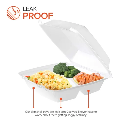 Vista 4 de Stock Your Home Cajas para llevar de 8 x 8 pulgadas (paquete de 25) recipientes medianos de espuma de 3 compartimentos para almuerzo, bandejas