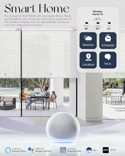 Vista 2 de Graywind Cortinas solares motorizadas compatibles con Alexa Google, cableadas, WiFi, persianas de filtrado de luz inteligentes, control remoto Solar