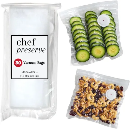 Vista 9 de Bolsas de sellado al vacío reutilizables Chef Preserve para alimentos – 60 bolsas de almacenamiento de alimentos sin BPA, congelador, microondas