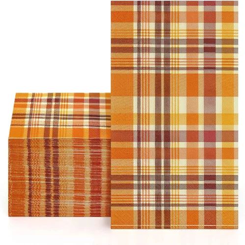 Homlouue 100 servilletas de otoño desechables de 3 capas para Acción de Gracias, cosecha, fiesta de otoño, vacaciones, otoño, tartán, toallas de