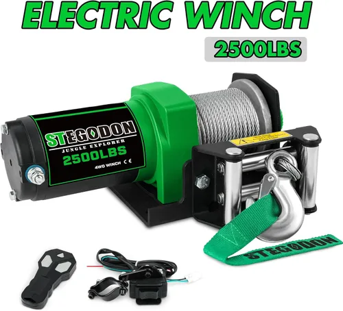 Vista 7 de Cabrestante eléctrico ATV/UTV de 2500 libras, cabrestante de cable de acero impermeable de 12 V, cabrestante eléctrico con control remoto con cable