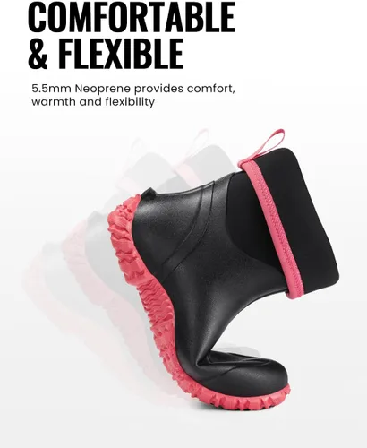 Vista 6 de TIDEWE Botas de goma para mujer con vástago de acero, neopreno de 0.236 pulgadas (0.236 in), impermeables, aisladas, botas de lluvia a media