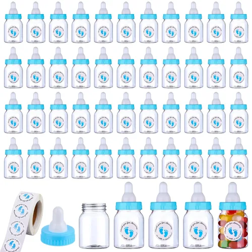 62 piezas de botella de leche mini para bebé de 3.5 pulgadas, recuerdo de baby shower con 500 pegatinas adhesivas de agradecimiento por la fiesta,