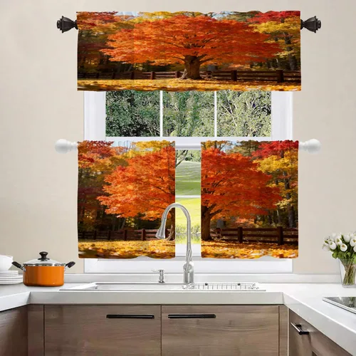 Vista 8 de Shrahala Orange Autumn Autumn Tier Curtains for Kitchen Windows, Fall Cafe Curtain Multilayer Polyester Blackout Half Valances for Windows 2 Pack 26