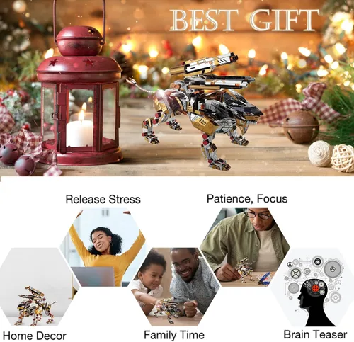 Vista 5 de Microworld Rompecabezas 3D para adultos, kits de modelo de metal, kit de modelo mecánico de león rugiente, rompecabezas de metal 3D, rompecabezas
