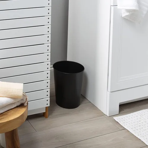 Vista 4 de Bath Bliss Cubo de basura pequeño de 5 litros Paquete de 2 Parte superior abierta redonda Bote de basura Baño Dormitorio Cocina Negro
