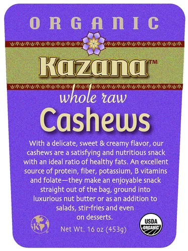 Vista 3 de Kazana - Anacardos crudos orgánicos enteros 16 oz (454 g), sin sal, apto para dieta cetogénica