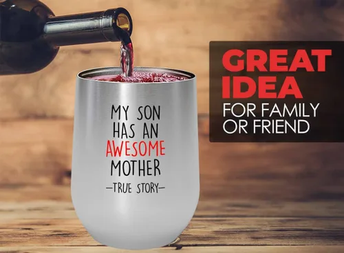 Vaso de vino Son Silver Edition de 12 onzas – Mother True – Family Squad Fam Thank You Gift Hermanos Padres Abuelos Divertido sobrino Hijo Madre