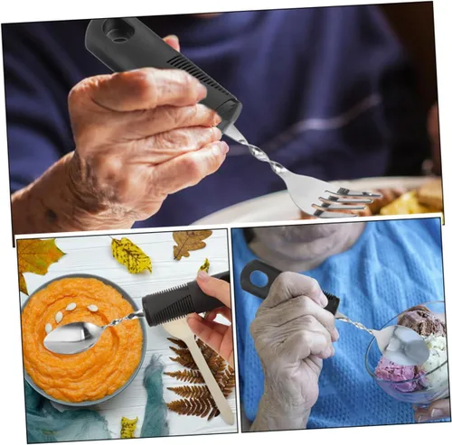 Vista 8 de ERINGOGO 2Sets Adaptive Utensils for Elderly of Weighted Cutlery Shaking Fork and Spoon Ergonomic Design for Hand Tremors for Disabled and
