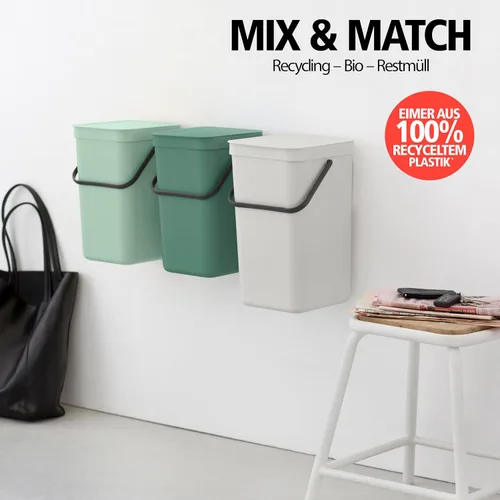 Vista 5 de Brabantia Sort & Go Cubo de Reciclaje 3.2 Galones (Verde Jade) Cubo de Basura de Plástico Eficiente en Espacio con Asa, Tapa Removible y Que