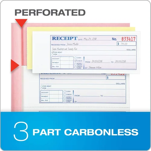 Vista 3 de Adams Libro de recibos de dinero y alquiler, 3 partes, sin carbono, blanco/canario/rosa, 7-5/8" x 10-7/8", cubierta envolvente encuadernada, 100