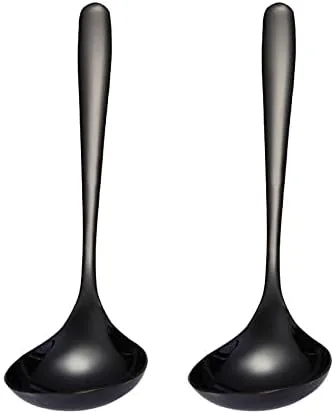 Paquete de 2 cucharones de sopa negros 304 de acero inoxidable para servir salsa de cocina