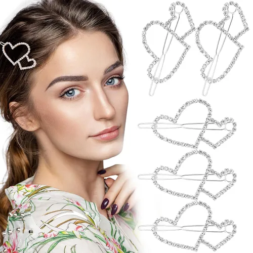 HINZIC 5 pinzas para el cabello con forma de corazón hueco, estilo bohemio, con cristales brillantes, para San Valentín, accesorios para tocado de