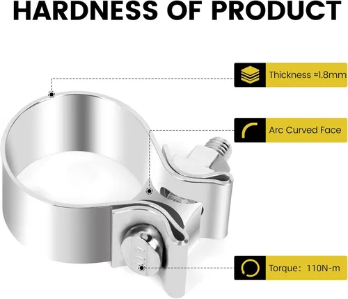 Vista 3 de Abrazadera de escape de 51mm 2.0 pulgadas, junta de tope de acero inoxidable 304, banda estrecha plateada para silenciadores, convertidores